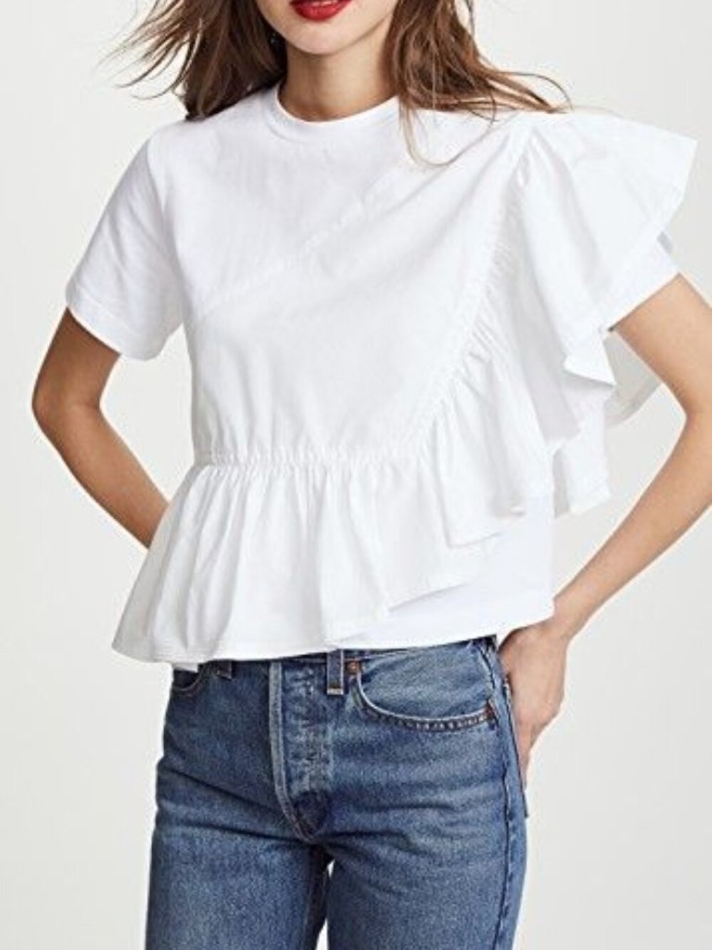 3.1 Phillip Lim Flamenco Ruffle Tee White Peplum Top S